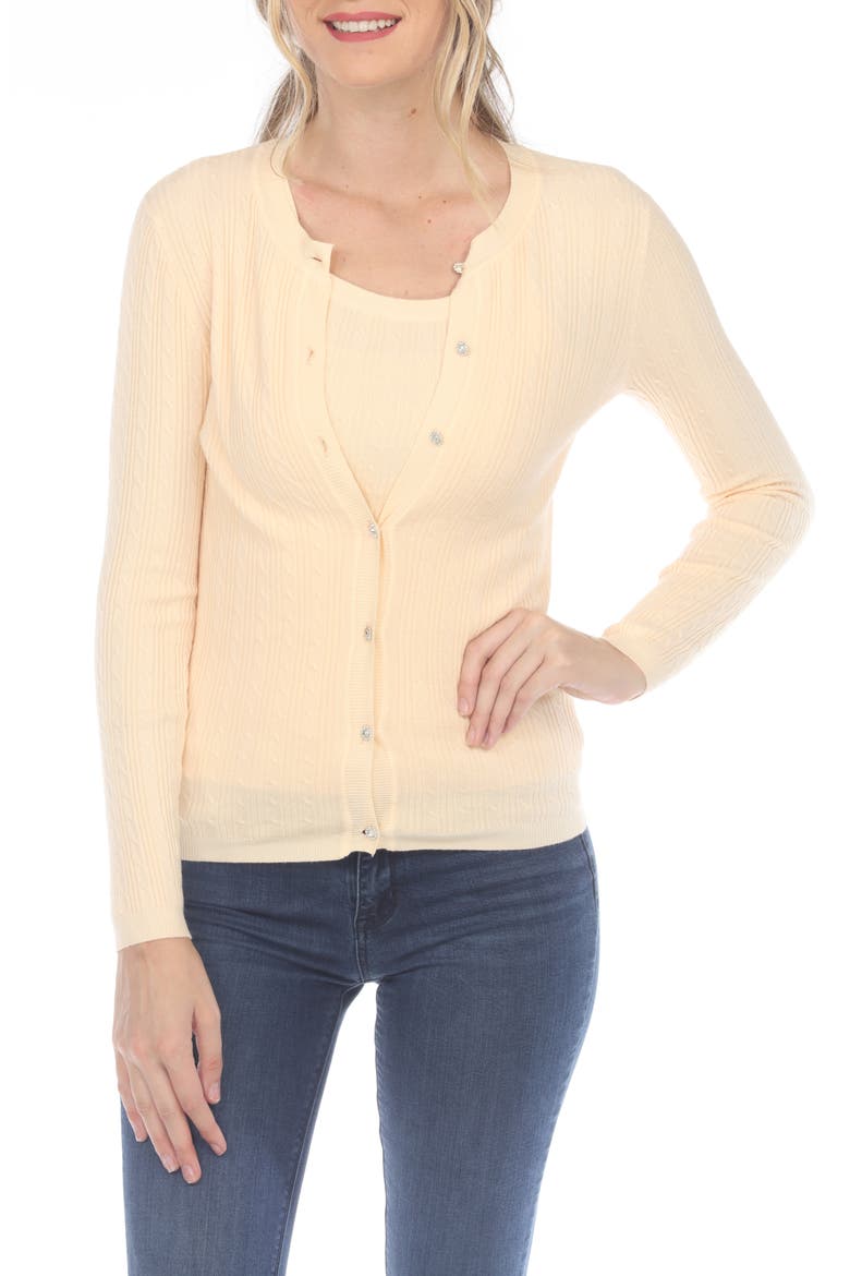 Crewneck Button-Up Knit Top, Main, color, BEIGE
