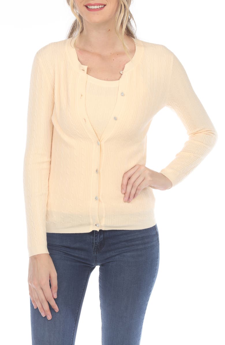 RAIN AND ROSE Crewneck Button-Up Knit Top, Main, color, Beige