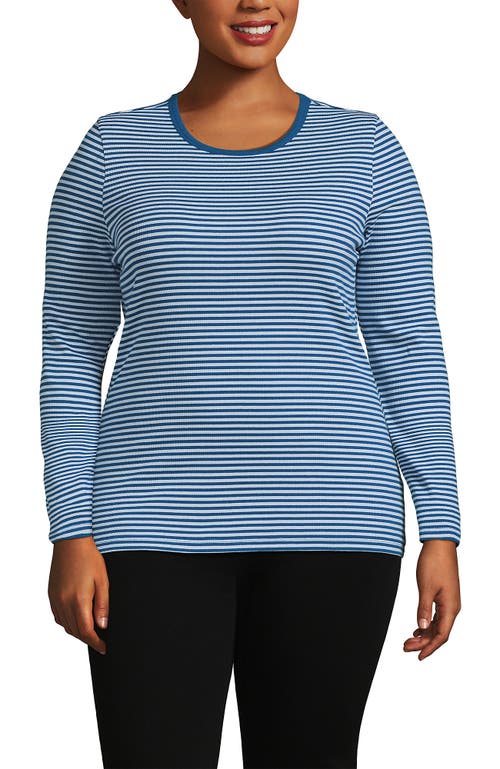 Lands' End Plus Size Long Sleeve Micro Rib T-shirt In Blue