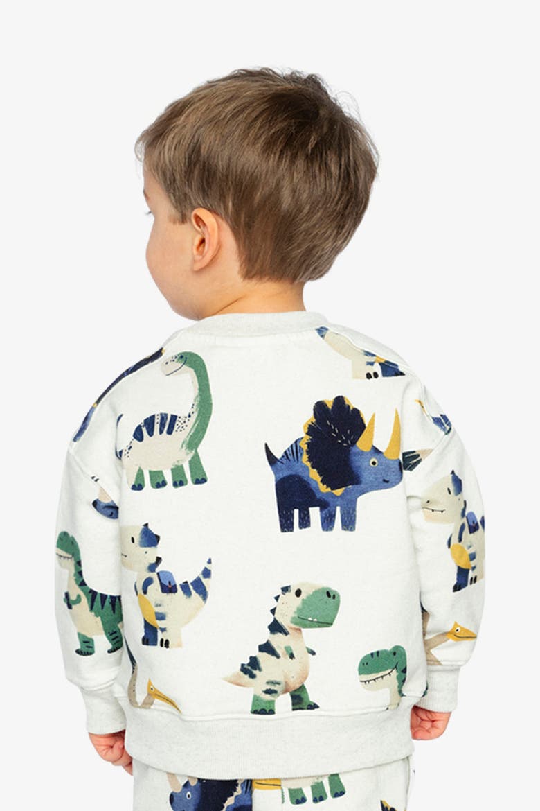 Fleece Dino Ribbed Cuffs Sweatshirt, Alternate, color, Beige Dinosaur Print