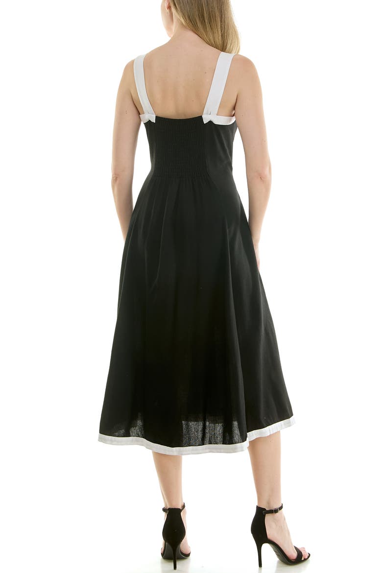 Square Neck Fit & Flare Midi Dress, Alternate, color, BLACK / IVORY