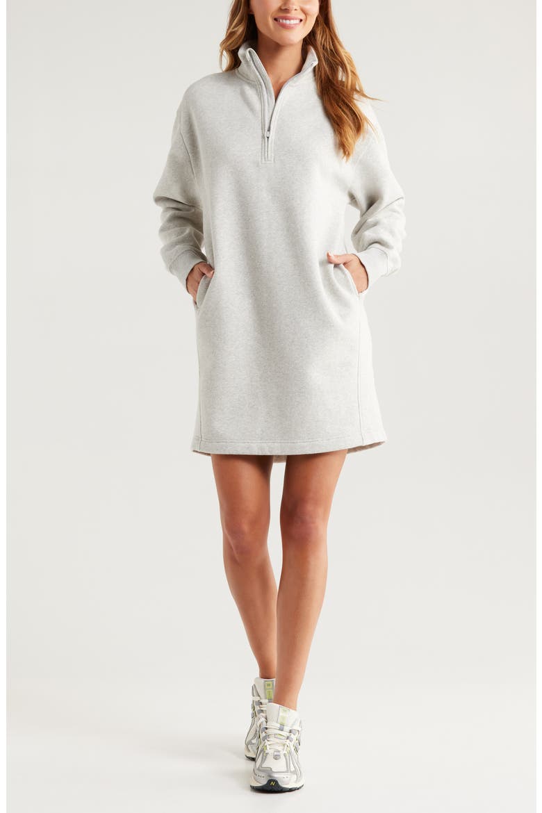 Cloud Fleece Long Sleeve Quarter Zip Dress, Main, color, GREY LIGHT HEATHER