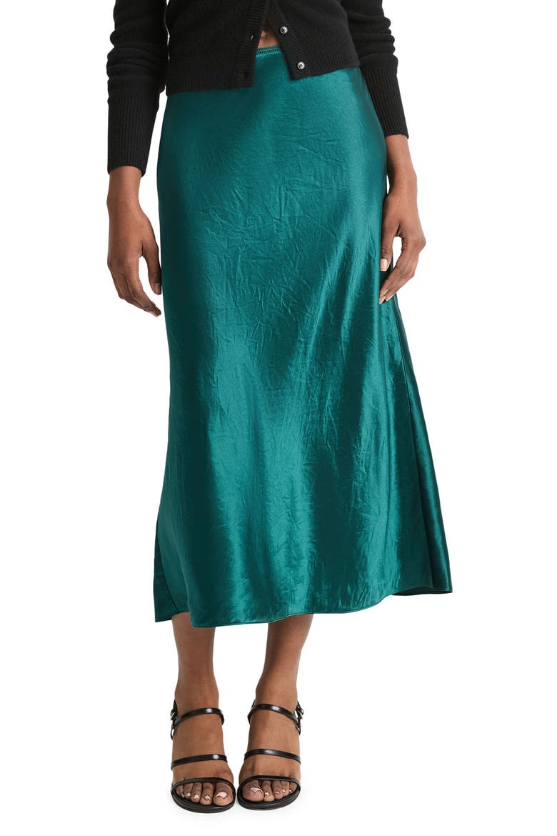 Rumpled Satin Slip Skirt, Main, color, JADE LAKE