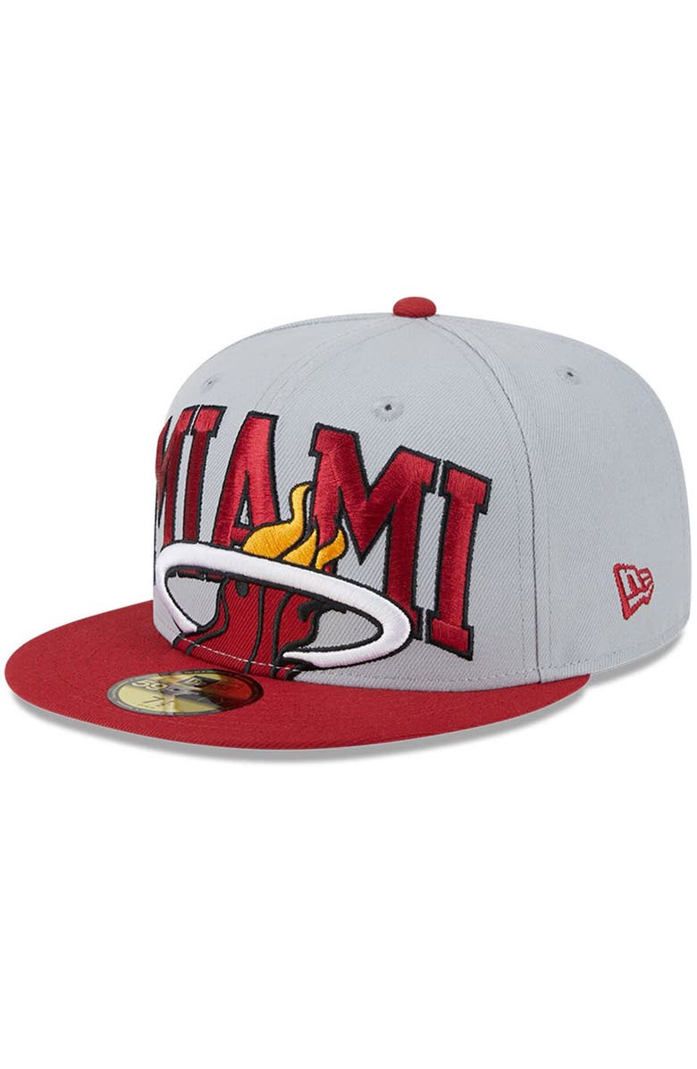 New Era Men's New Era Gray/Red Miami Heat Tip-Off Two-Tone 59FIFTY Fitted Hat, Main, color, Gray