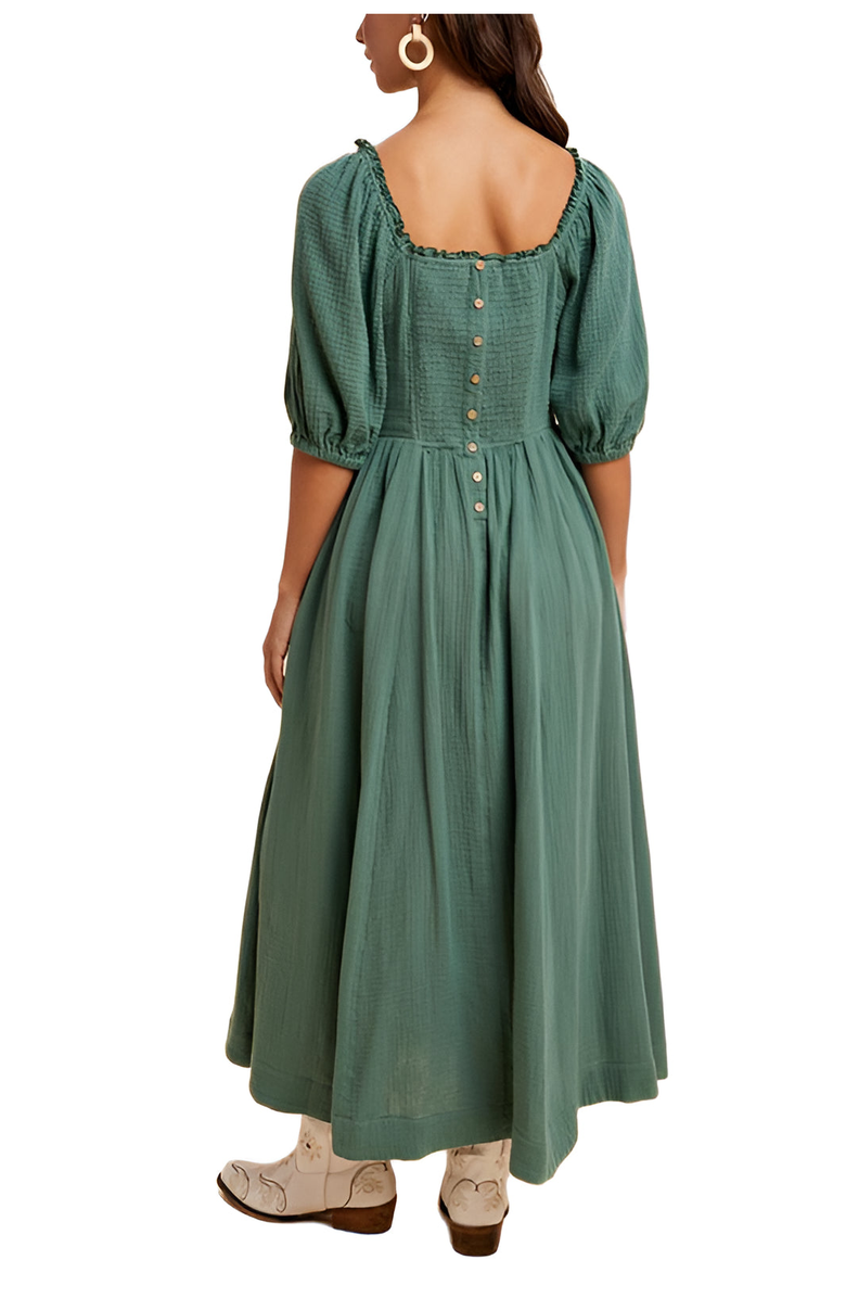 Knit and Lounge Square-Neck Puff Sleeve Midi Dress, Alternate, color, 