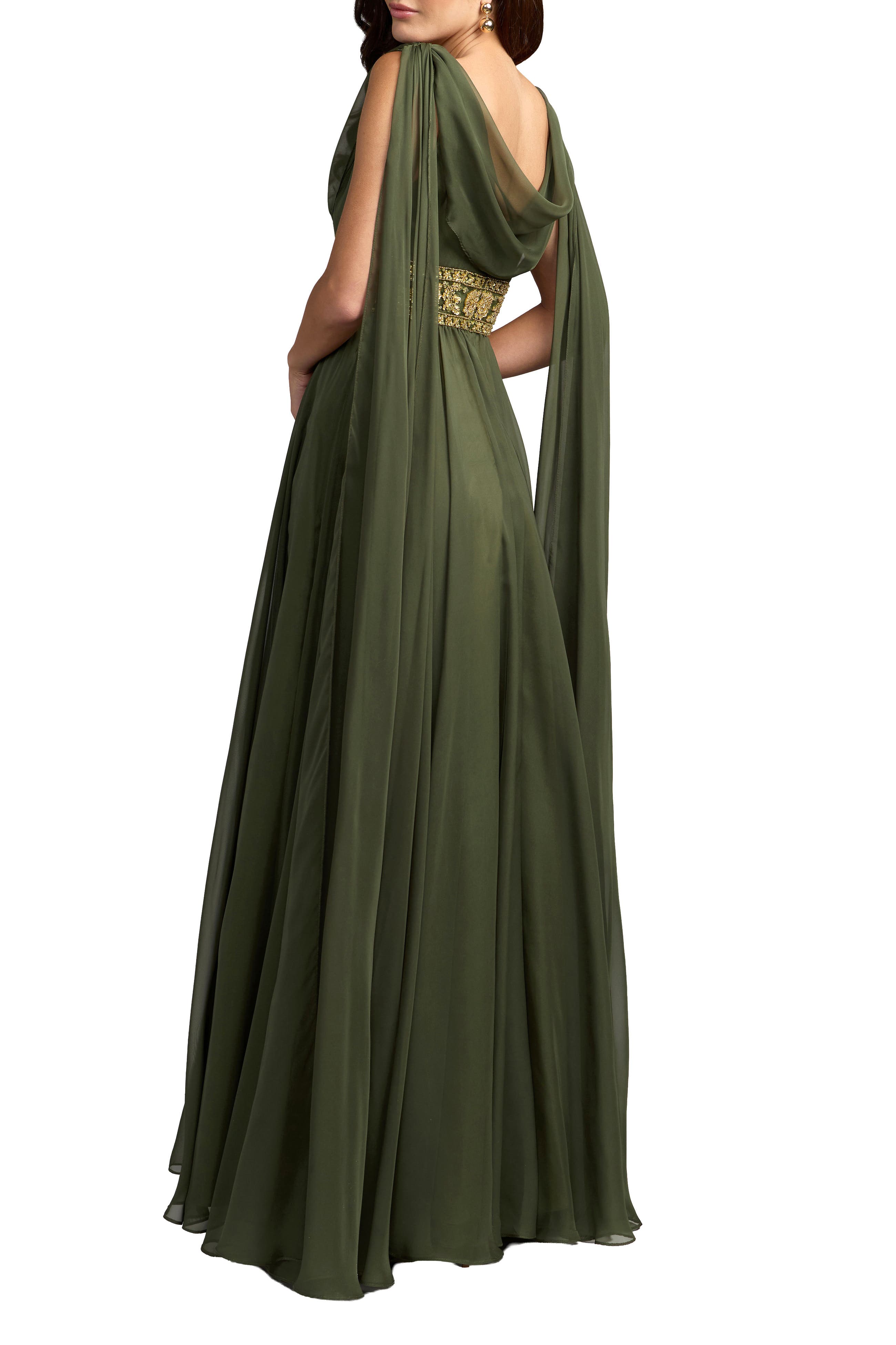 Mac Duggal Cowl A-line Gown With Beaded Belt (Women) | Nordstrom