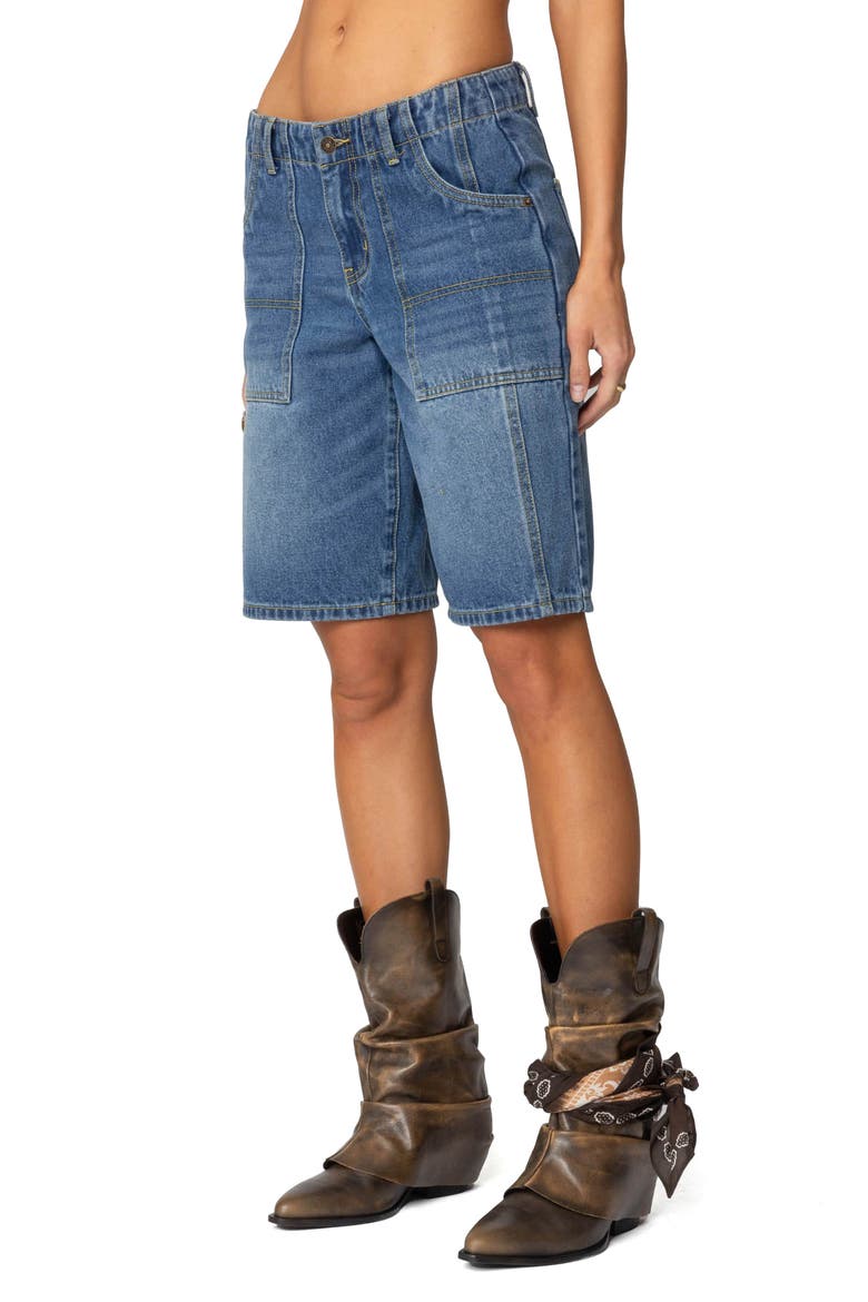 Tris Low Rise Denim Bermuda Shorts, Alternate, color, BLUE
