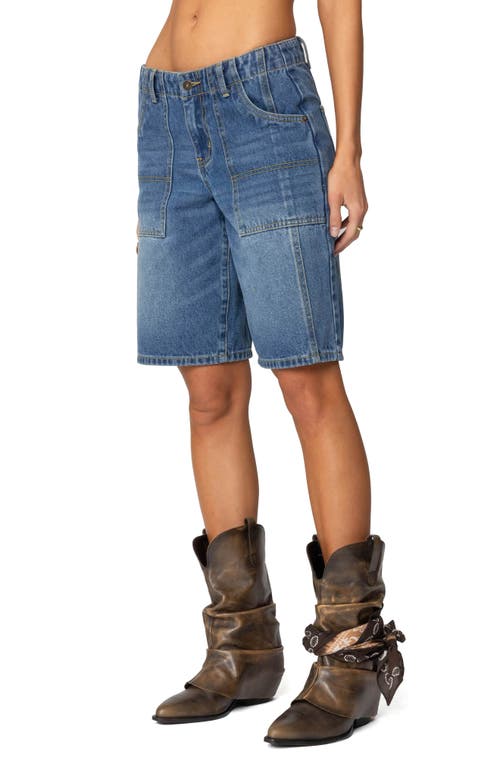 Edikted Tris Low Rise Denim Bermuda Shorts In Blue