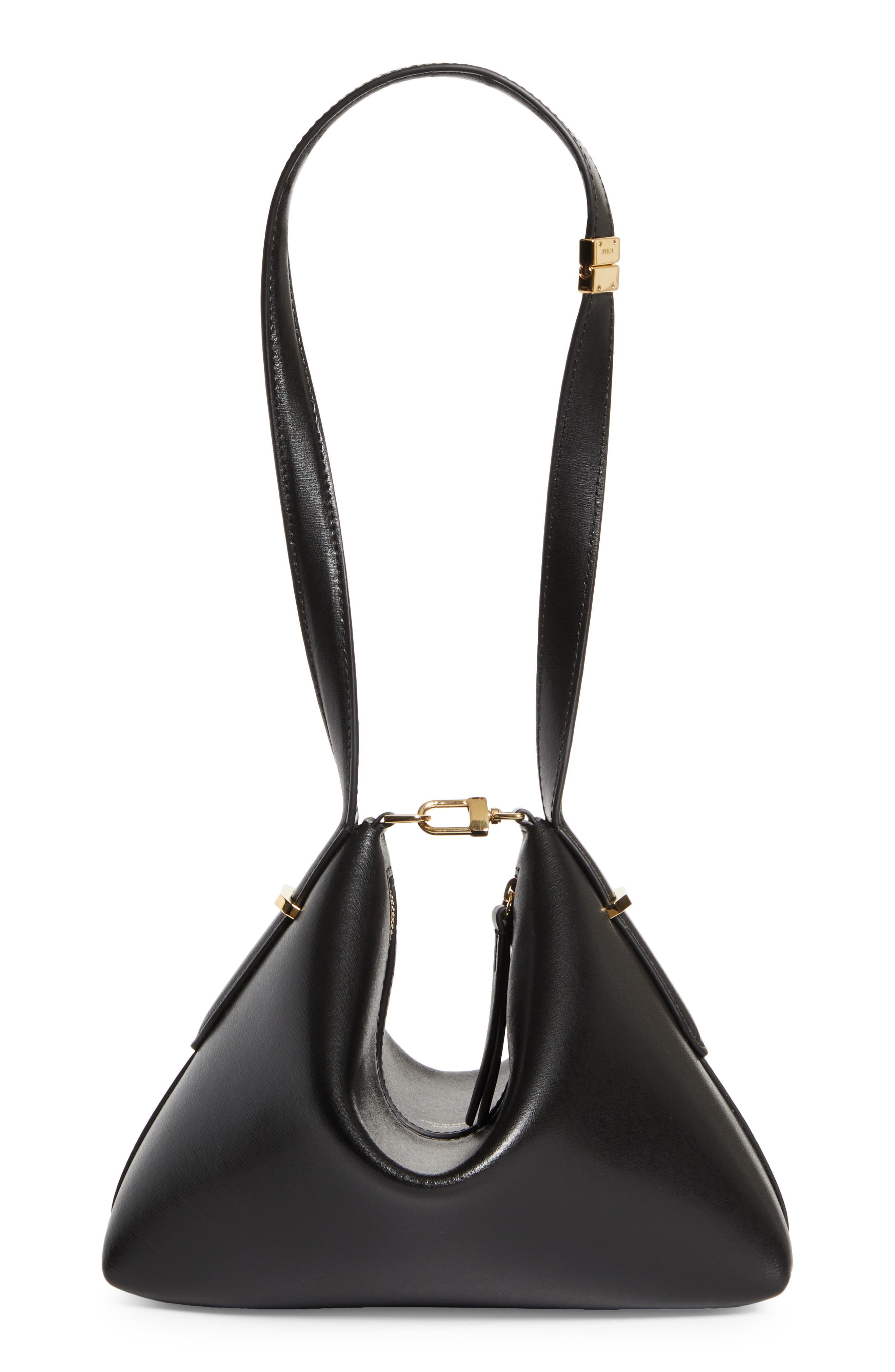 TOTEME Scoop Leather Clutch, Main, color, Black