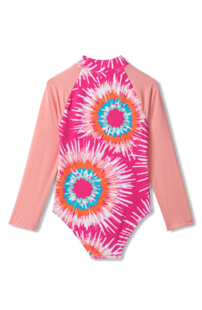 Hatley Kids' Sunburst Tie Dye One-Piece Rashguard Swimsuit, Alternate, color, 
