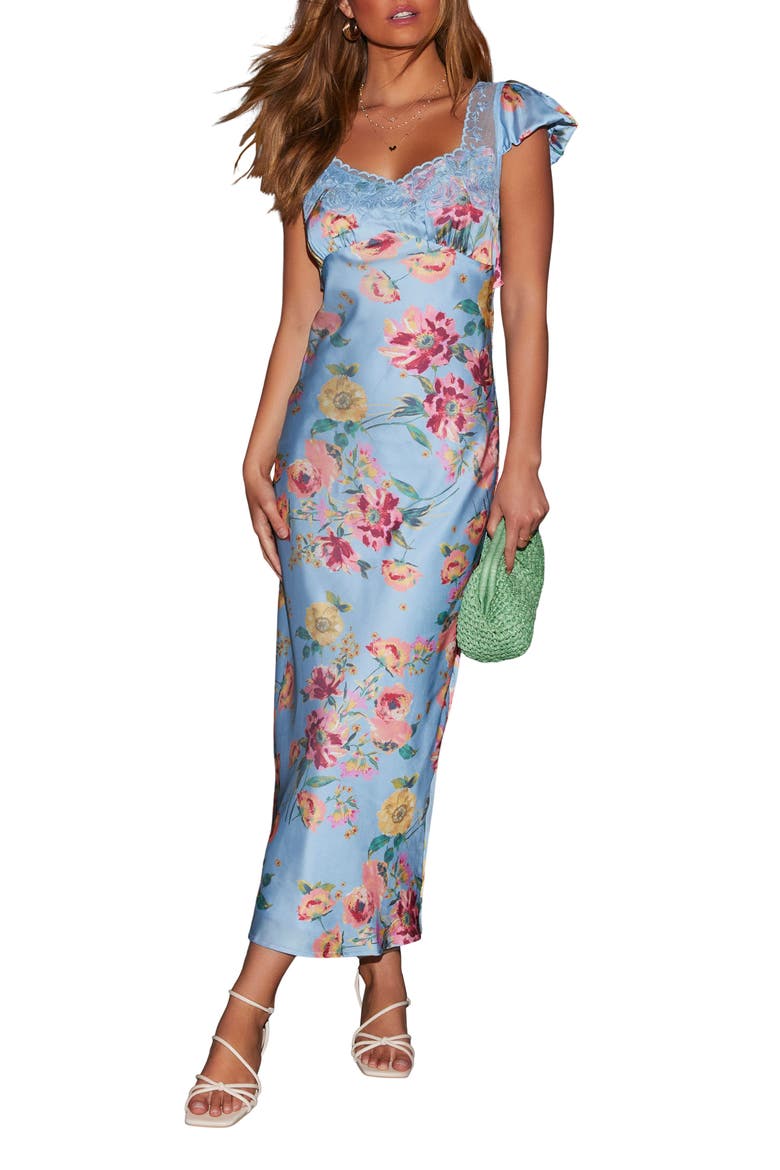 Bianca Flutter Sleeve Maxi Dress, Main, color, BLUE FLORAL