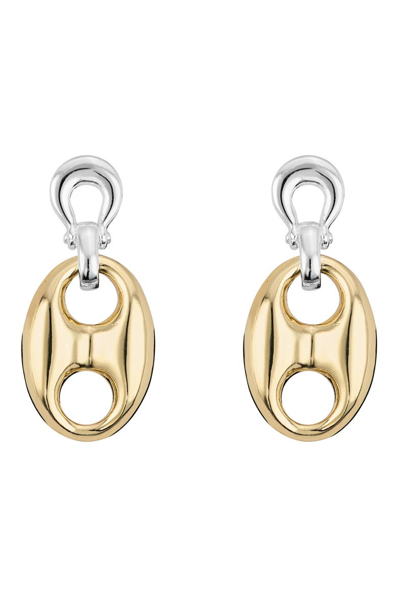 2-Tone Horsebit Drop Earrings, Main, color, SILVER