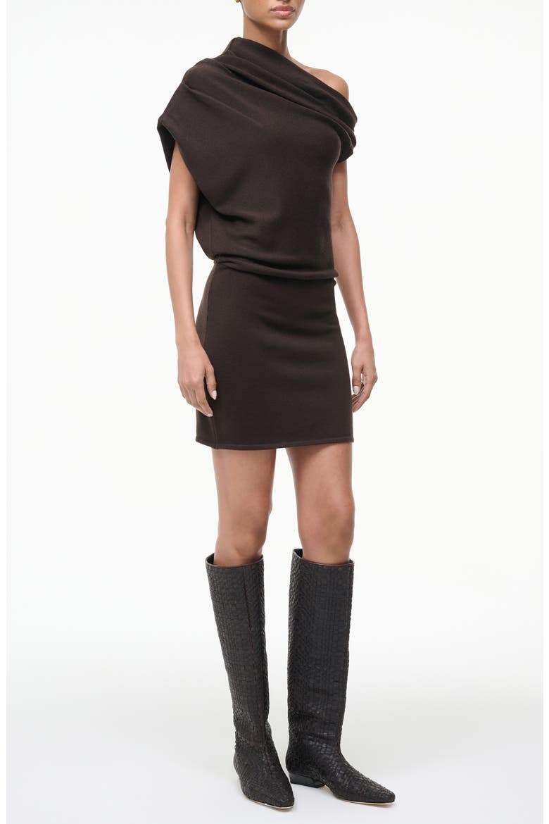 Mabel One-Shoulder Cap Sleeve Merino Wool Sweater Dress, Alternate, color, EARTH