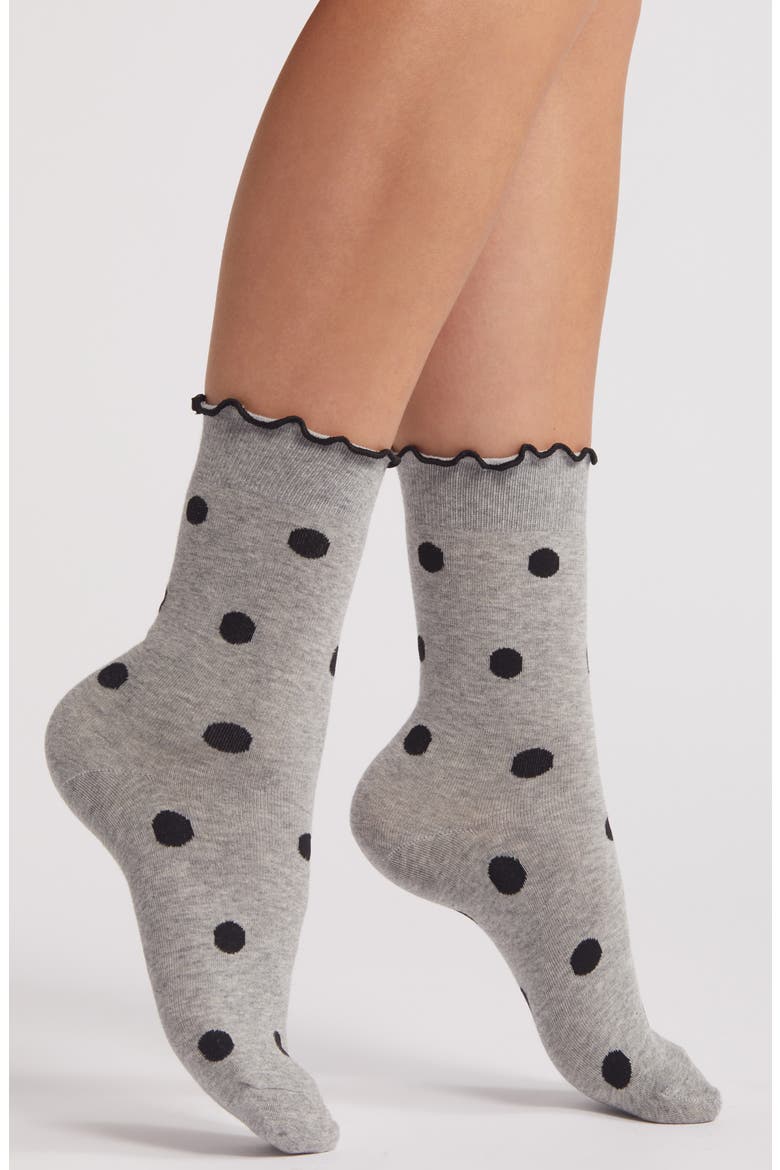 Polka Dot Cotton Crew Socks, Main, color, GREY POLKA
