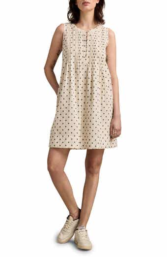 Lucky Brand Textured Pintuck Detail Cotton Blend Shift Minidress