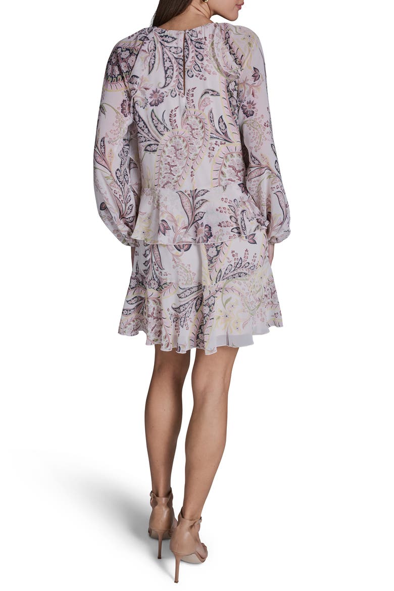 Paisley Long Sleeve Tiered Minidress, Alternate, color, ECRU/CITRON ZEST MULTI