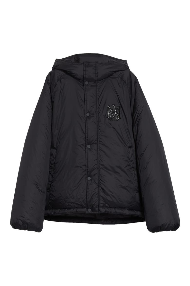 Logo Hooded Puffer Jacket, Alternate, color, BLACK