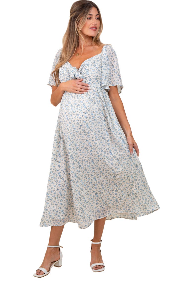 Floral Front Tie Midi Dress, Alternate, color, Blue