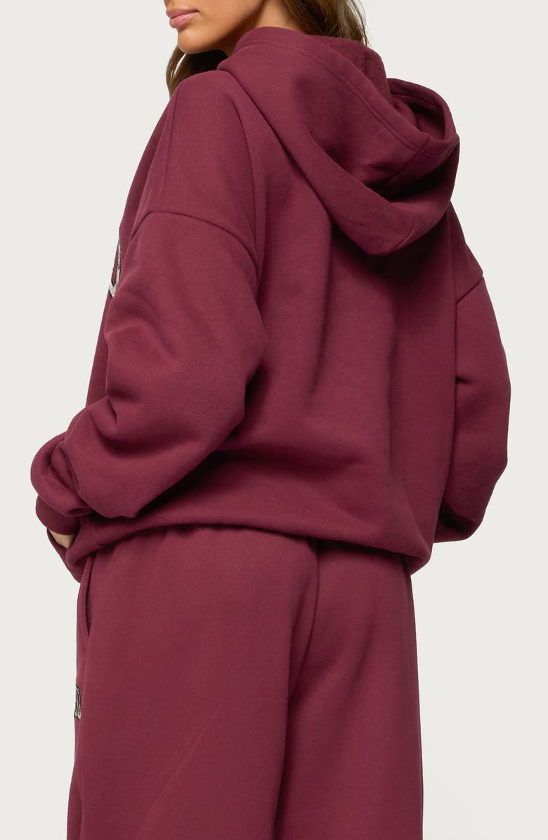 EDIKTED Camo Crush Oversize Fleece Logo Hoodie, Alternate, color, Burgundy