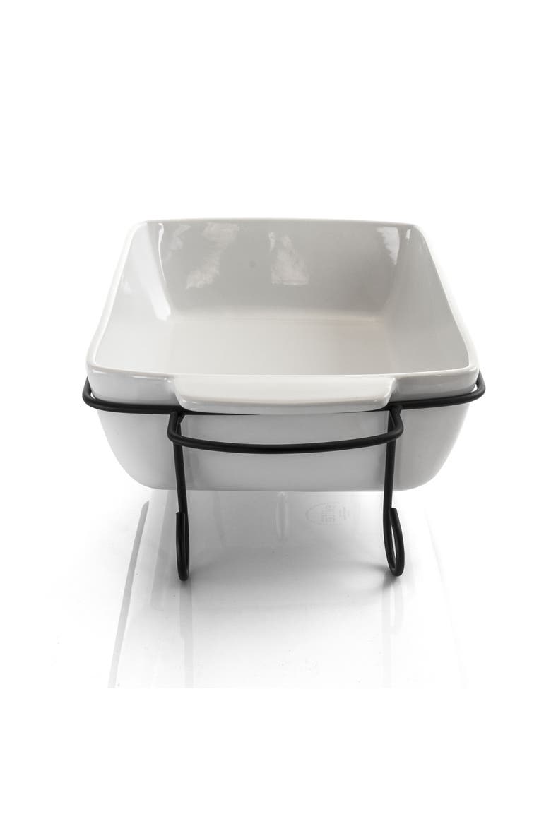 2 Piece Rectangle 15.5 Inch Stoneware Bakeware with Metal Rack, Alternate, color, White