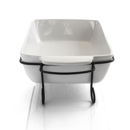 Gibson Elite 2 Piece Rectangle 15.5 Inch Stoneware Bakeware With Metal Rack In White