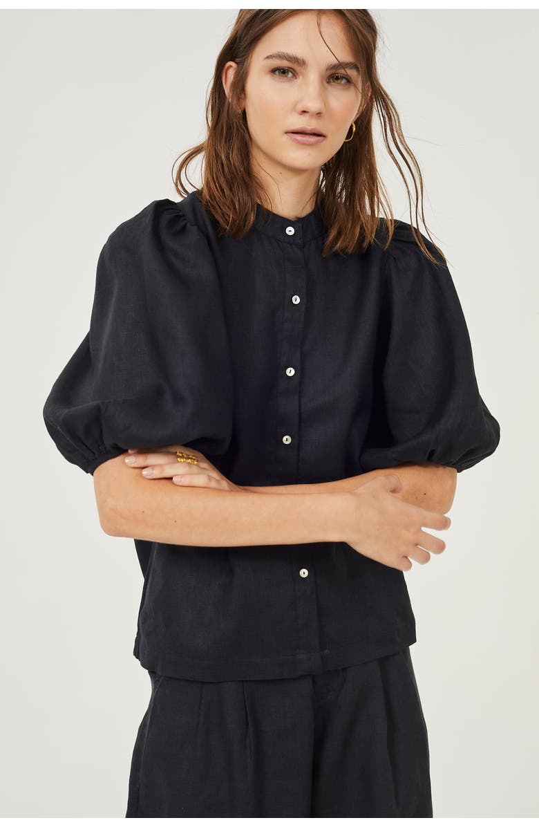 LANHTROPY Bubble Linen Shirt, Alternate, color, Black
