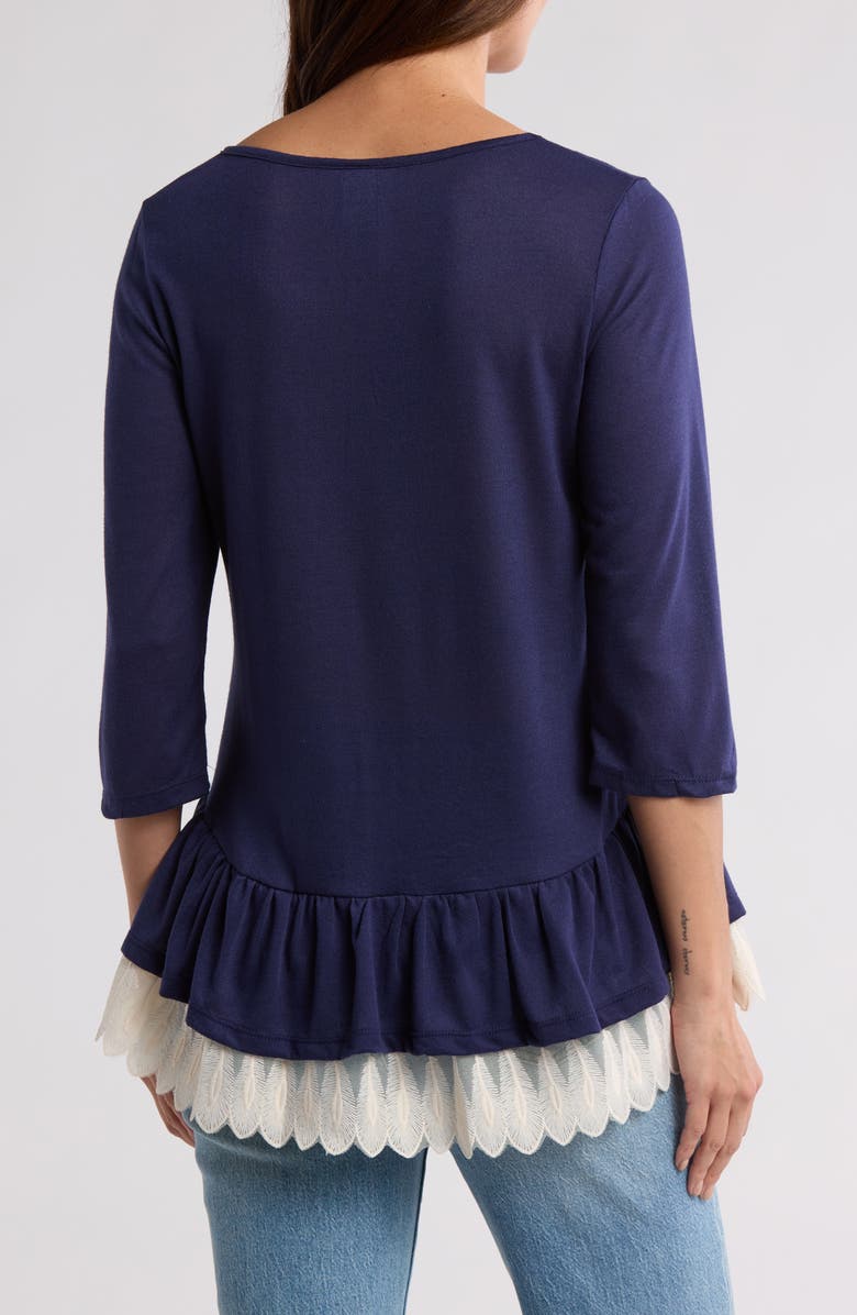 Forgotten Grace Lace Trim Long Sleeve Peplum Top, Alternate, color, Navy