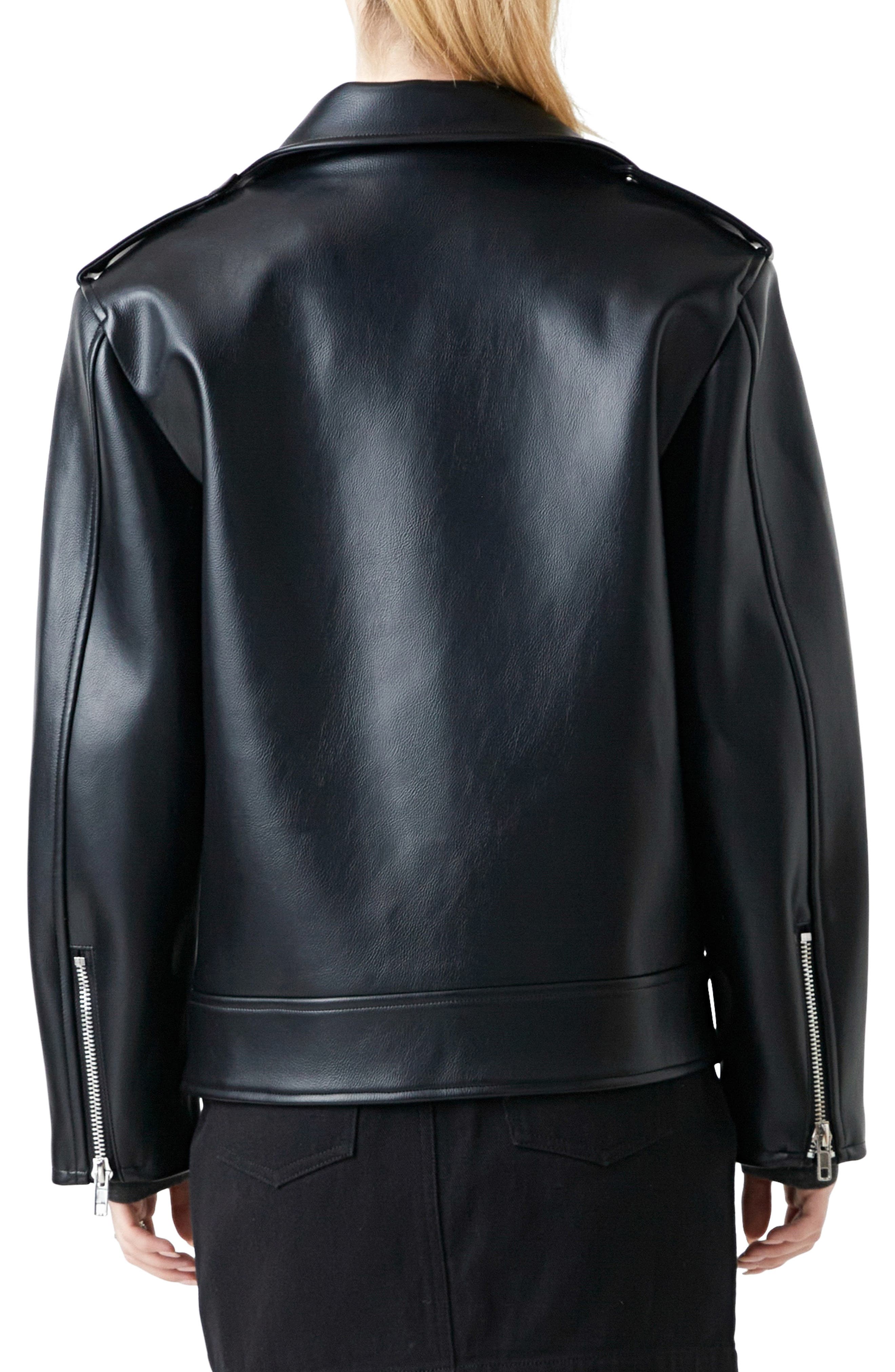 Padded Shoulder Faux Leather Biker Jacket - image 2