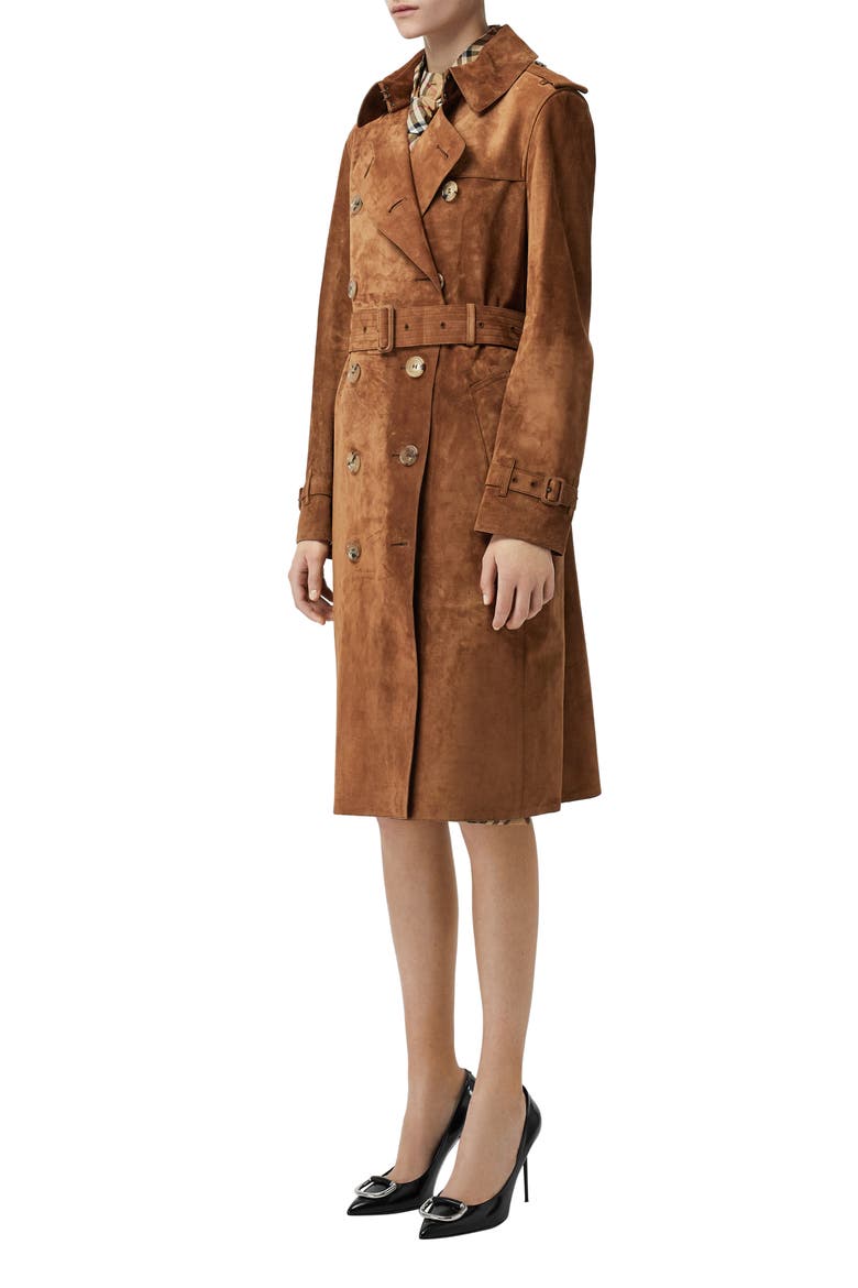 Haddington Suede Trench Coat, Alternate, color, SEPIA BROWN