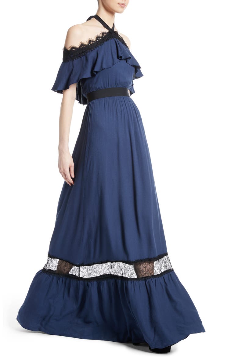 Mitsy Halter Maxi Dress, Alternate, color, INDIGO/ BLACK