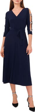 Chaus Rhinestone Sleeve Fit & Flare Midi Dress