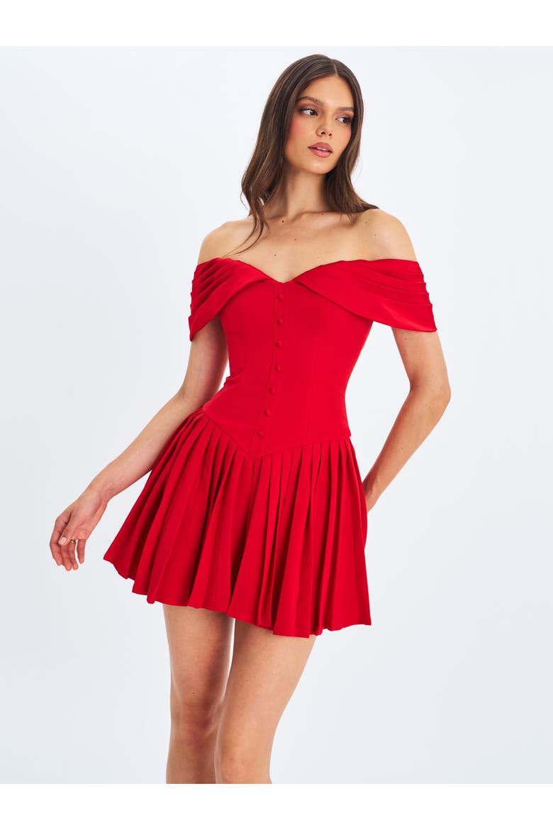 Narelle Off-Shoulder Sweetheart Drop Waist Mini Dress, Alternate, color, Red