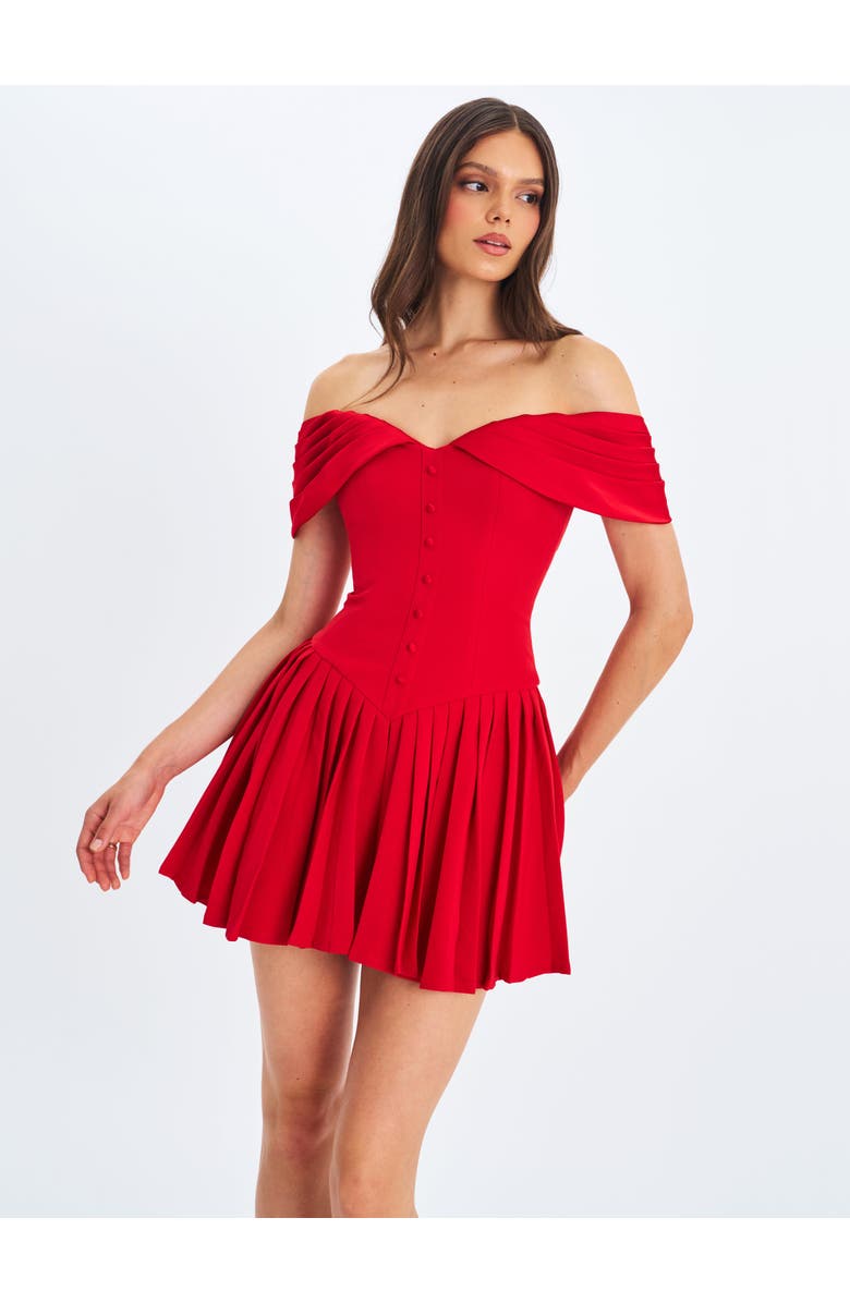 Miss Circle Narelle Off-Shoulder Sweetheart Drop Waist Mini Dress, Alternate, color, Red