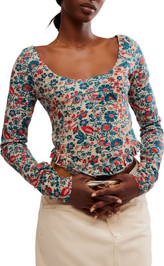 Free People Melanie Floral Long Sleeve Crop Shirt | Nordstrom