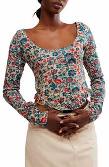 Free People Melanie Floral Long Sleeve Crop Shirt