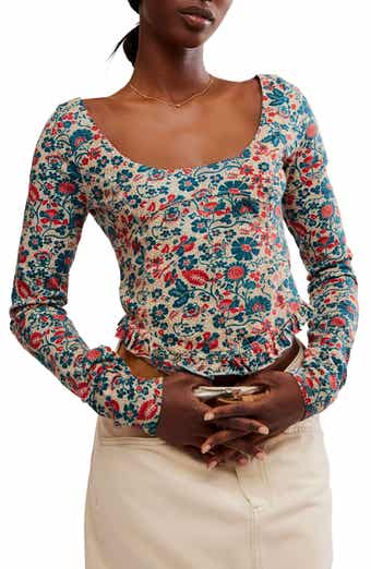 Free People Melanie Floral Long Sleeve Crop Shirt