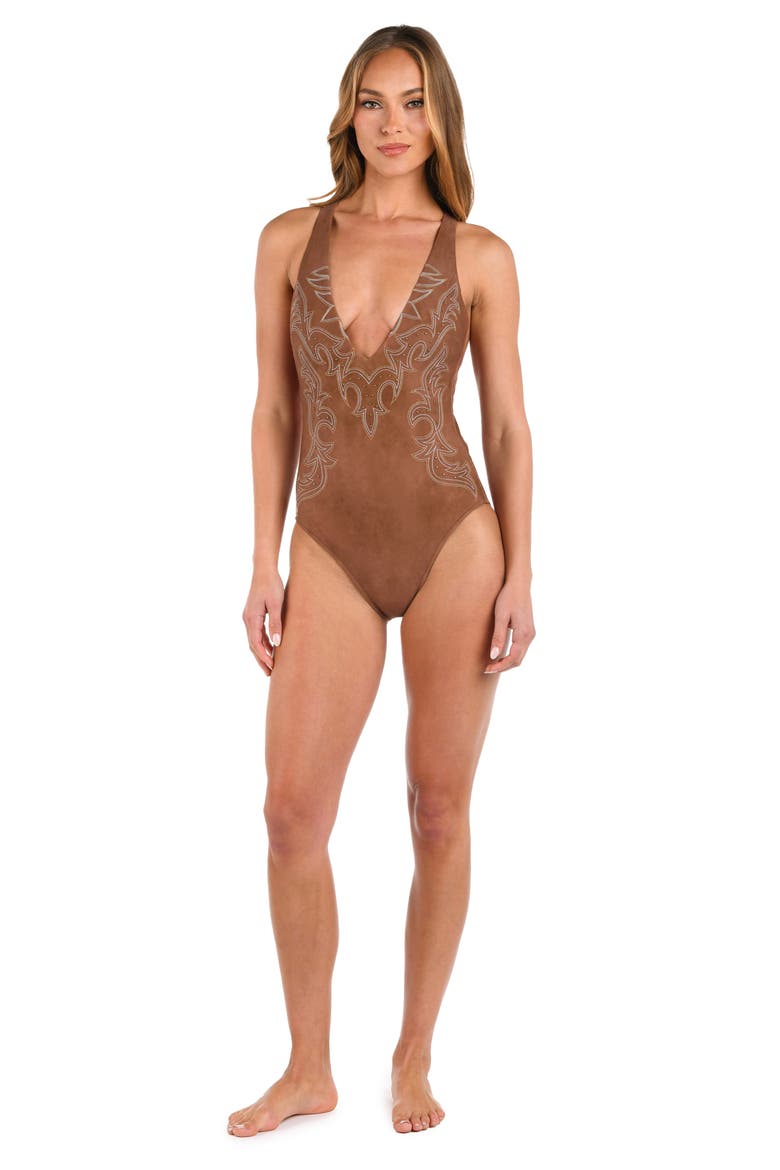 Lexie Bolero One-Piece Swimsuit, Alternate, color, BRONZE