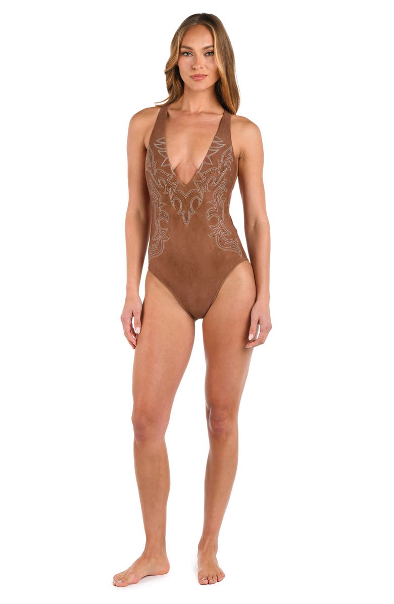 L'AGENCE Lexie Bolero One-Piece Swimsuit, Alternate, color, Bronze