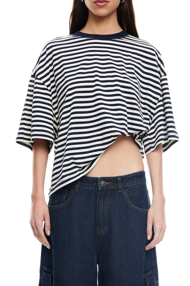 Bloom Stripe T-Shirt, Main, color, WHITE NAVY STRIPE