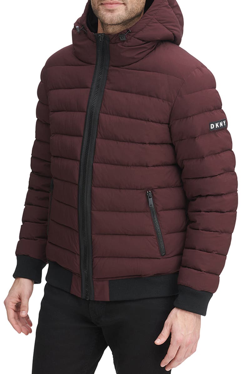 DKNY Zip Front Quilted Jacket, Alternate, color, Oxblood