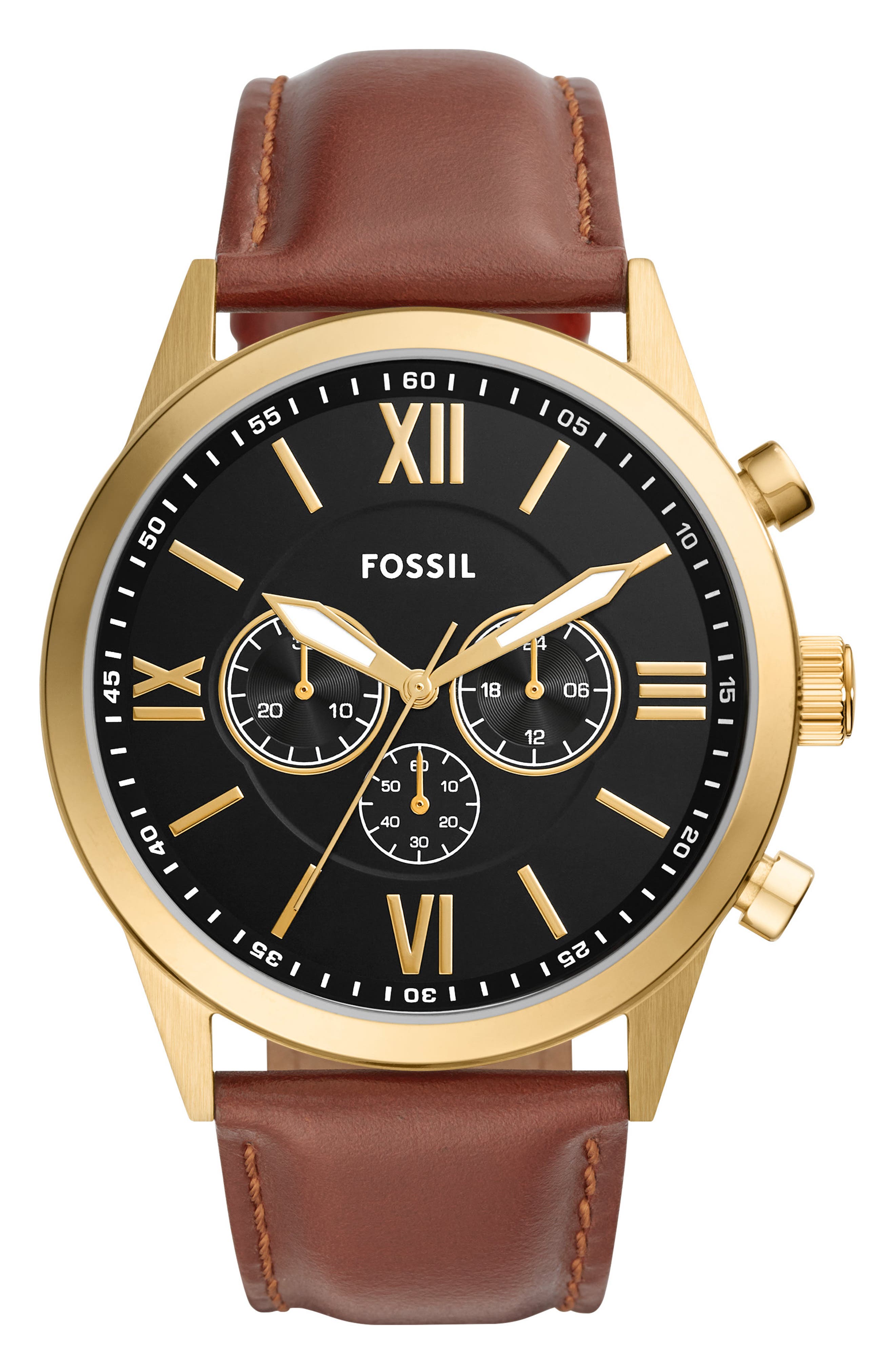 Fossil Flynn Chronograph Leather Strap Watch, 48mm