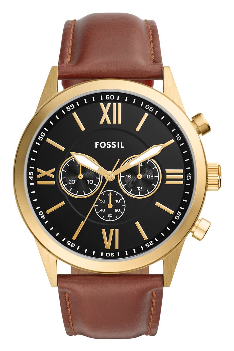 Flynn Chronograph Leather Strap Watch, 48mm, Main, color, GOLD