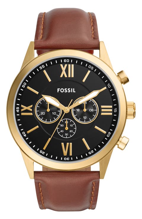 Flynn Chronograph Leather Strap Watch, 48mm