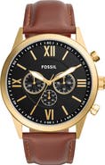 Fossil Flynn Chronograph Leather Strap Watch, 48mm