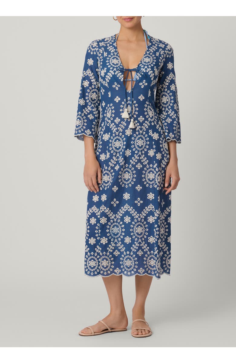 Shoshanna Cannes Embroidered Chambray Maxi Cover Up, Main, color, Chambray