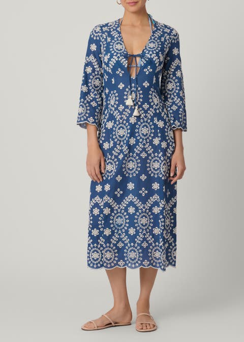 Cannes Embroidered Chambray Maxi Cover Up