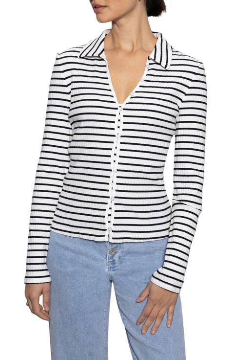 Daydreamer Stripe Rib Button-Up Top