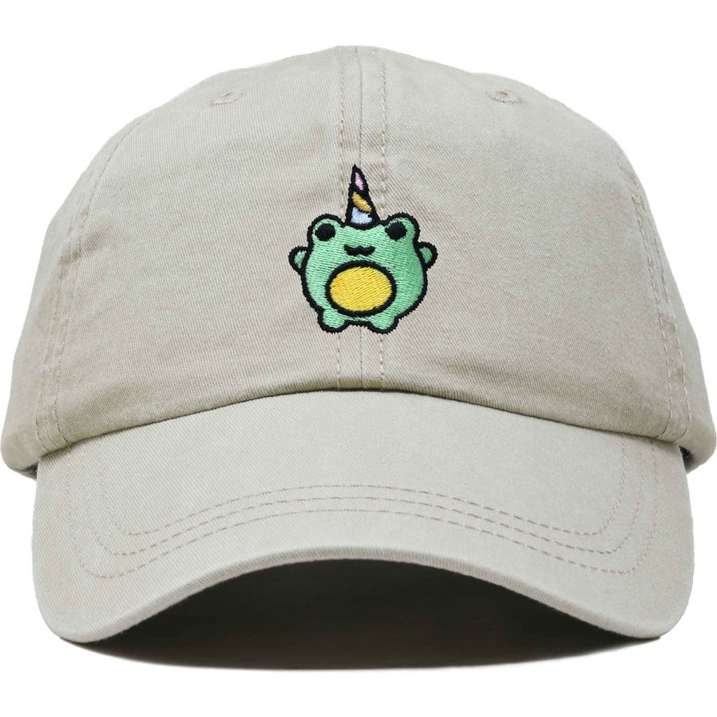 Dalix Froggy Unicorn Embroidered Cap In Washed Stone White