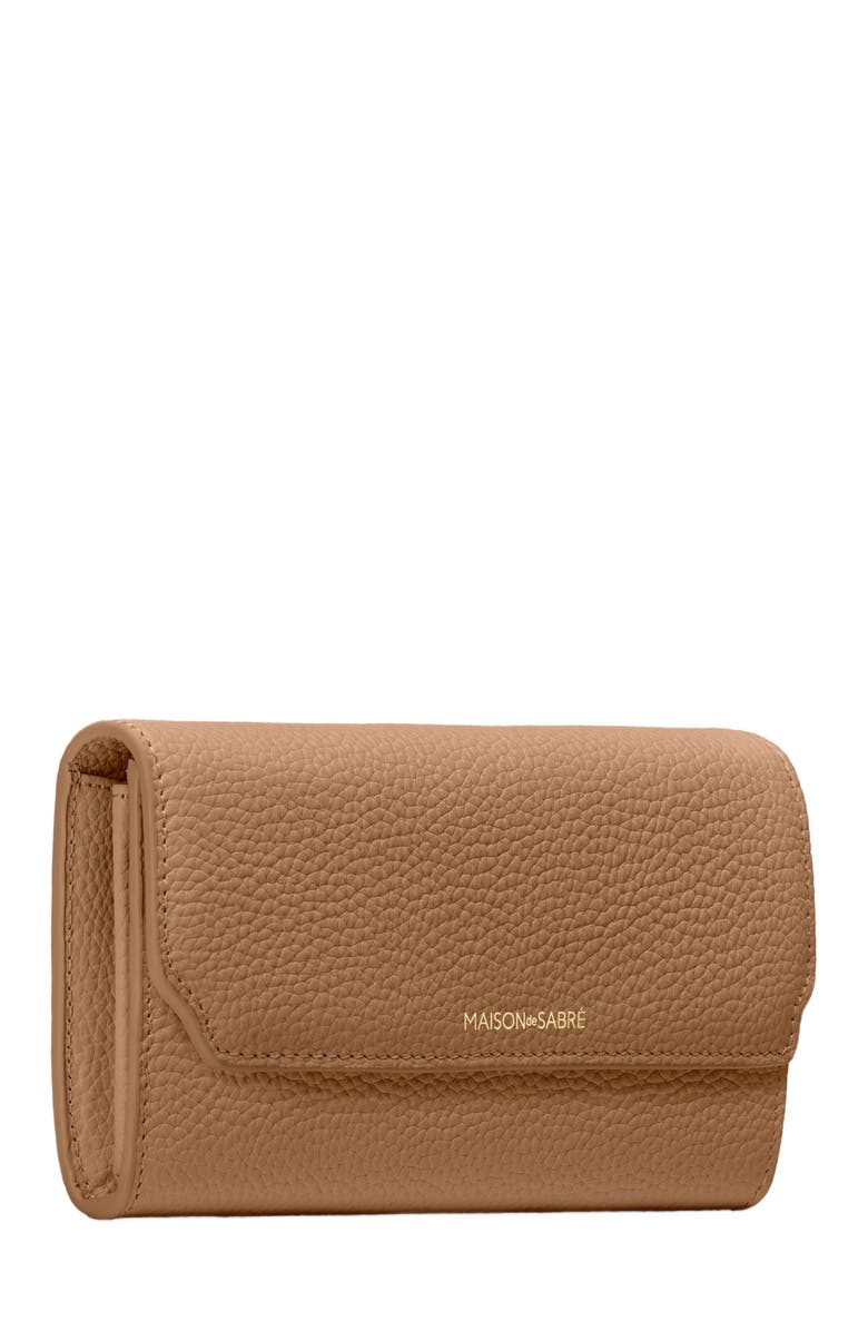 MAISON de SABRÉ Long Leather Flap Wallet, Alternate, color, Sandstone Lily