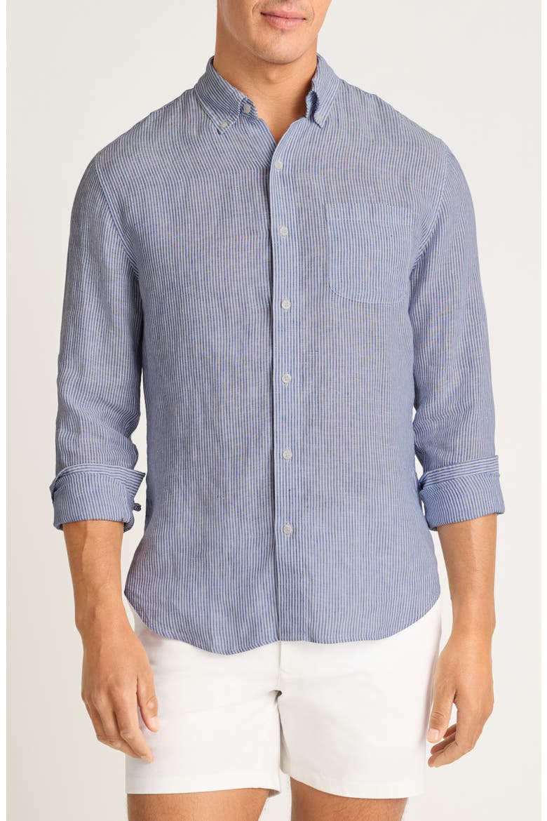 Everyday Slim Fit Striped Linen Shirt, Main, color, BLUE CHELSEA STRIPE
